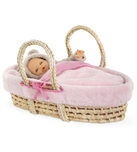 COUFFIN TRESSÉ PELUCHE ROSE POUR POUPON DE 36 À 42 CM - COROLLE